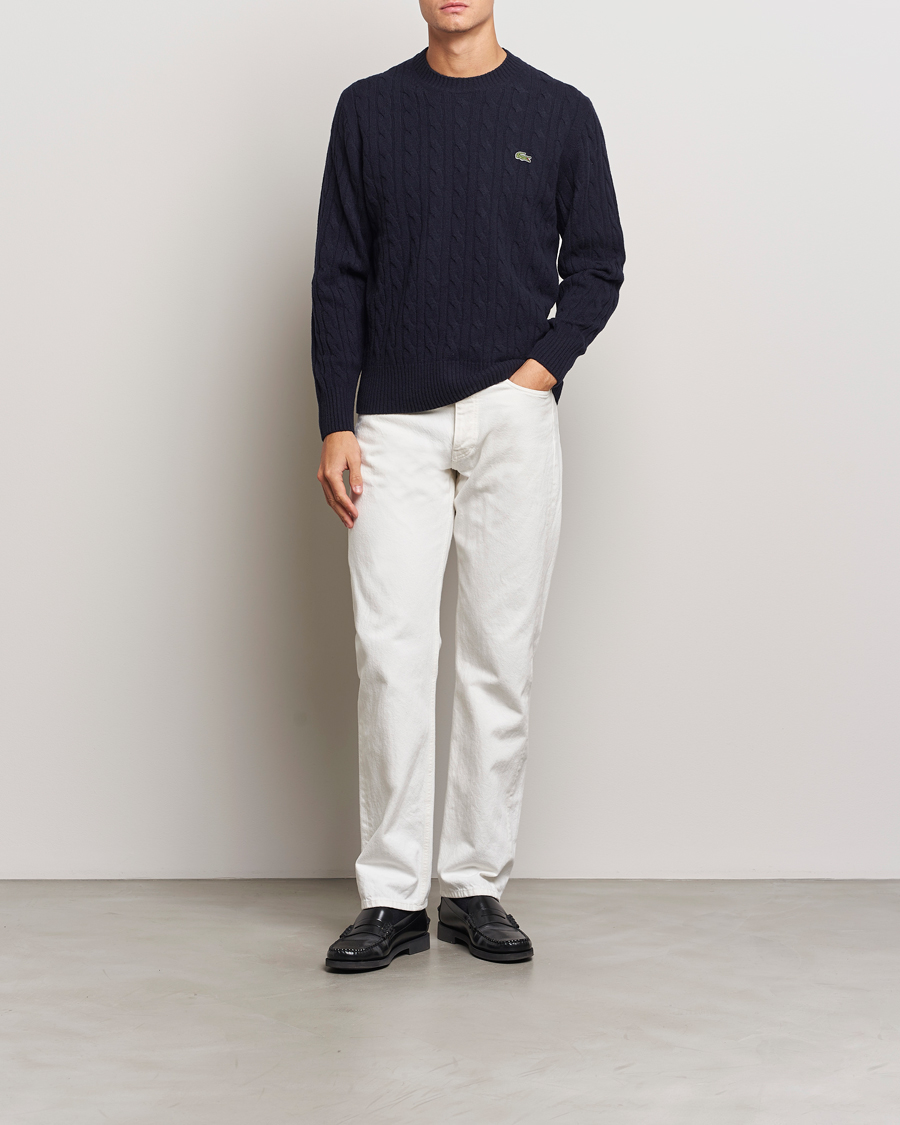 Mies | Puserot | Lacoste | Carded Wool Cable Crew Neck Navy
