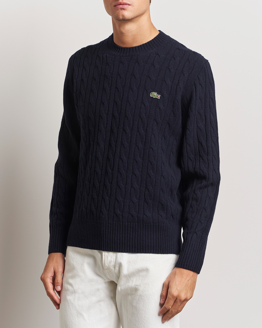 Mies | Puserot | Lacoste | Carded Wool Cable Crew Neck Navy