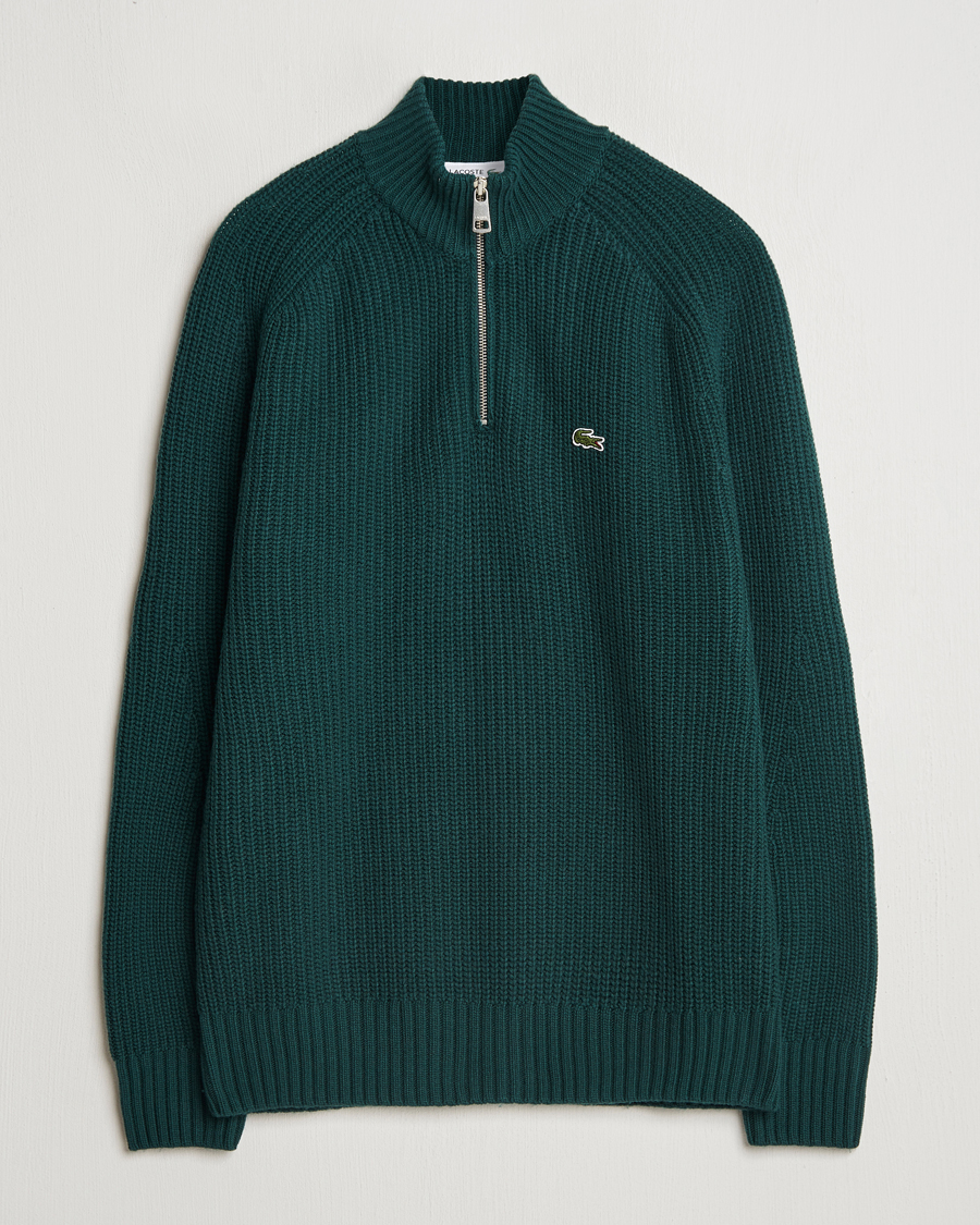 Mies | Puserot | Lacoste | Heavy Knitted Wool Half Zip Sinople