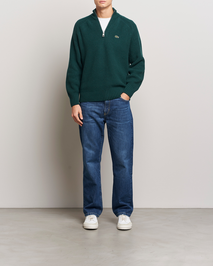 Mies | Puserot | Lacoste | Heavy Knitted Wool Half Zip Sinople