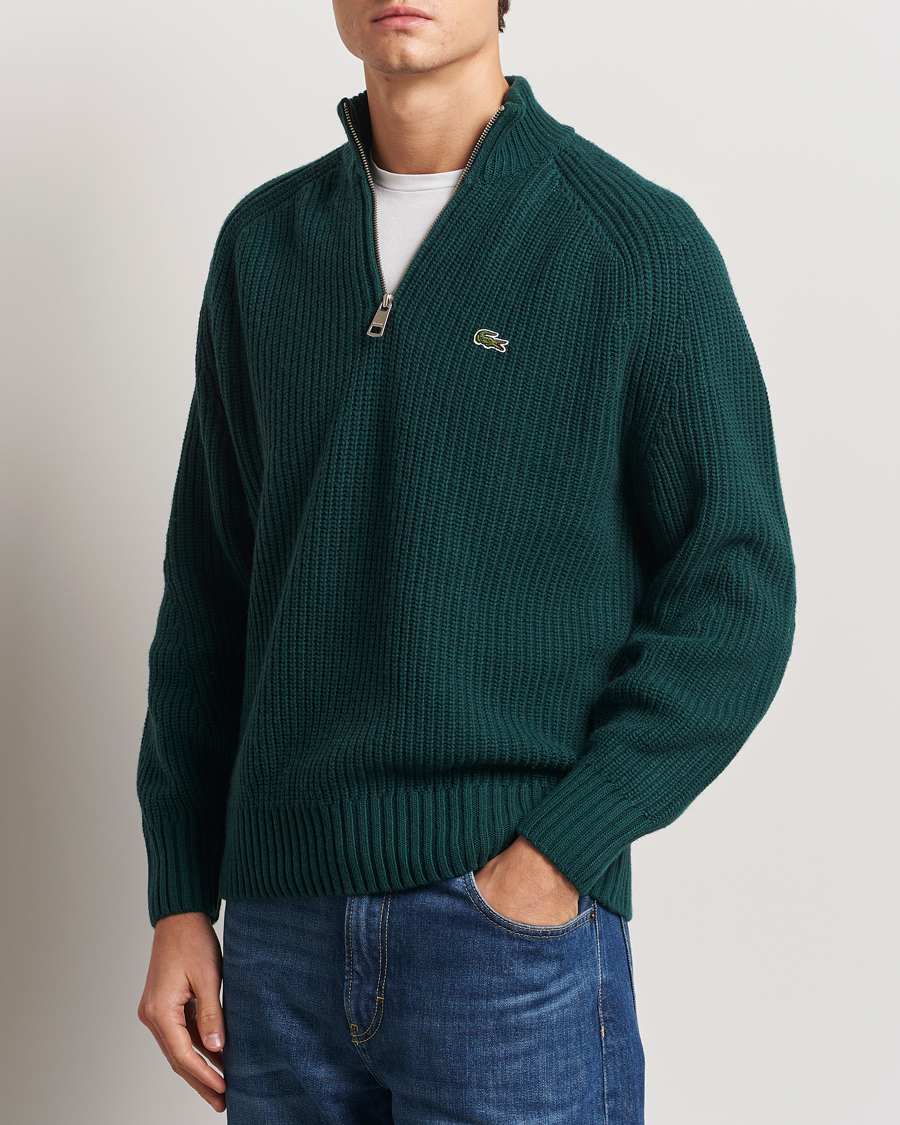 Mies | Puserot | Lacoste | Heavy Knitted Wool Half Zip Sinople
