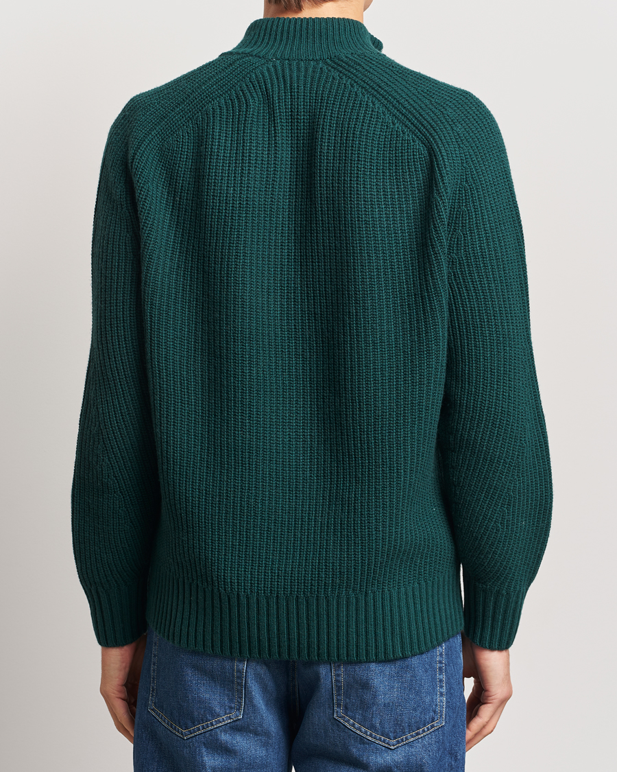 Mies | Puserot | Lacoste | Heavy Knitted Wool Half Zip Sinople