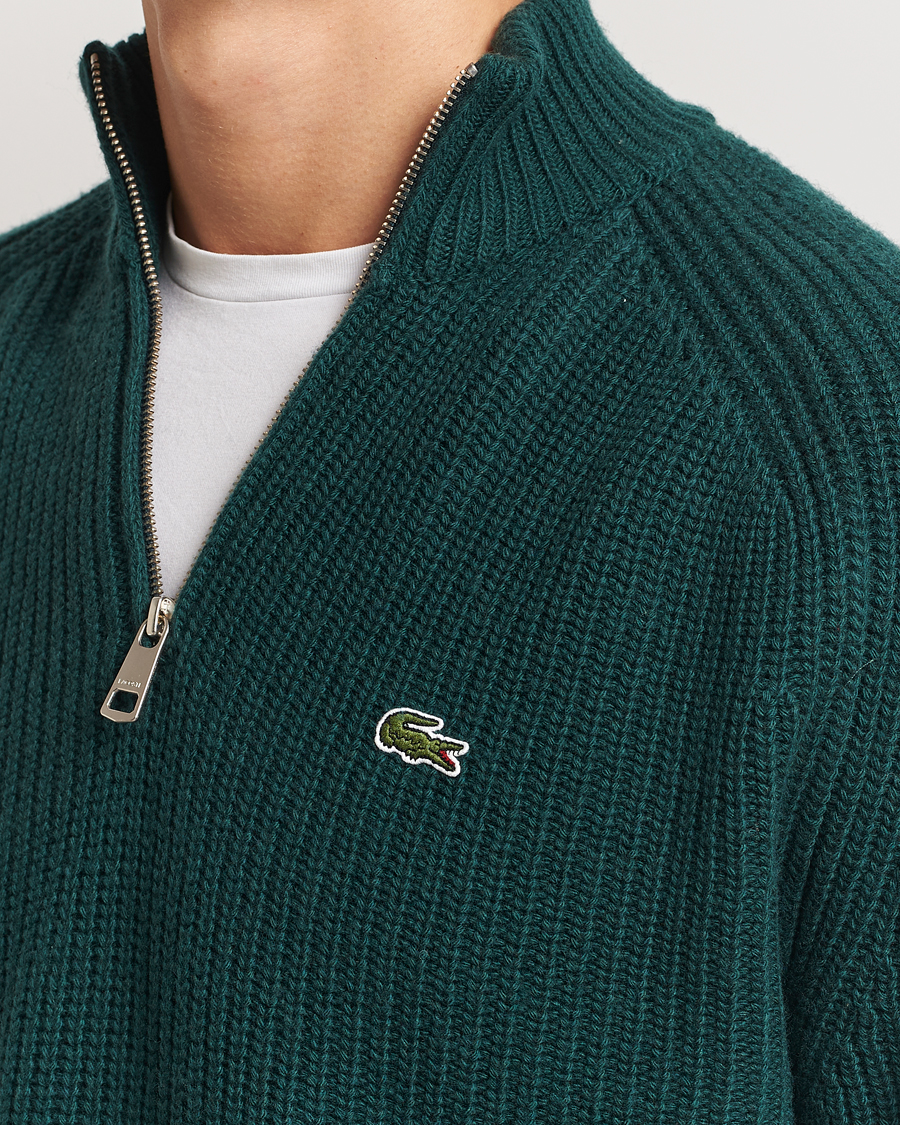 Mies | Puserot | Lacoste | Heavy Knitted Wool Half Zip Sinople