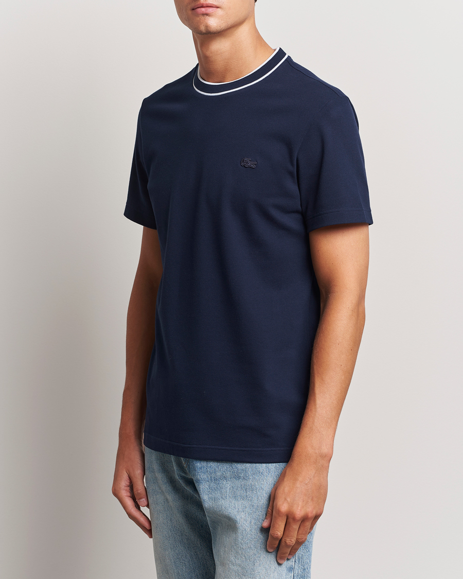Mies | T-paidat | Lacoste | Contrast Rib Piqué T-Shirt Navy Blue