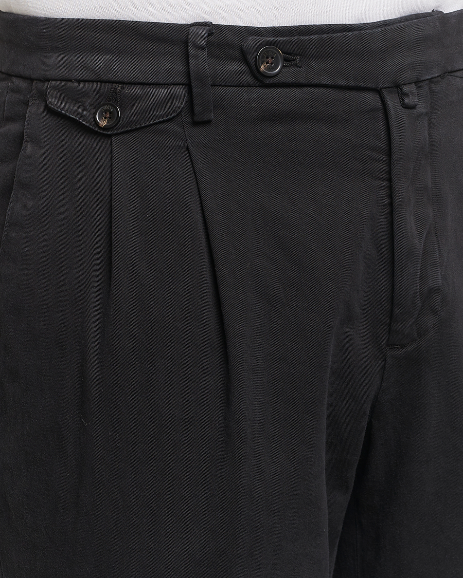 Mies | Housut | Briglia 1949 | Easy Fit Pleated Cotton Stretch Chino Black