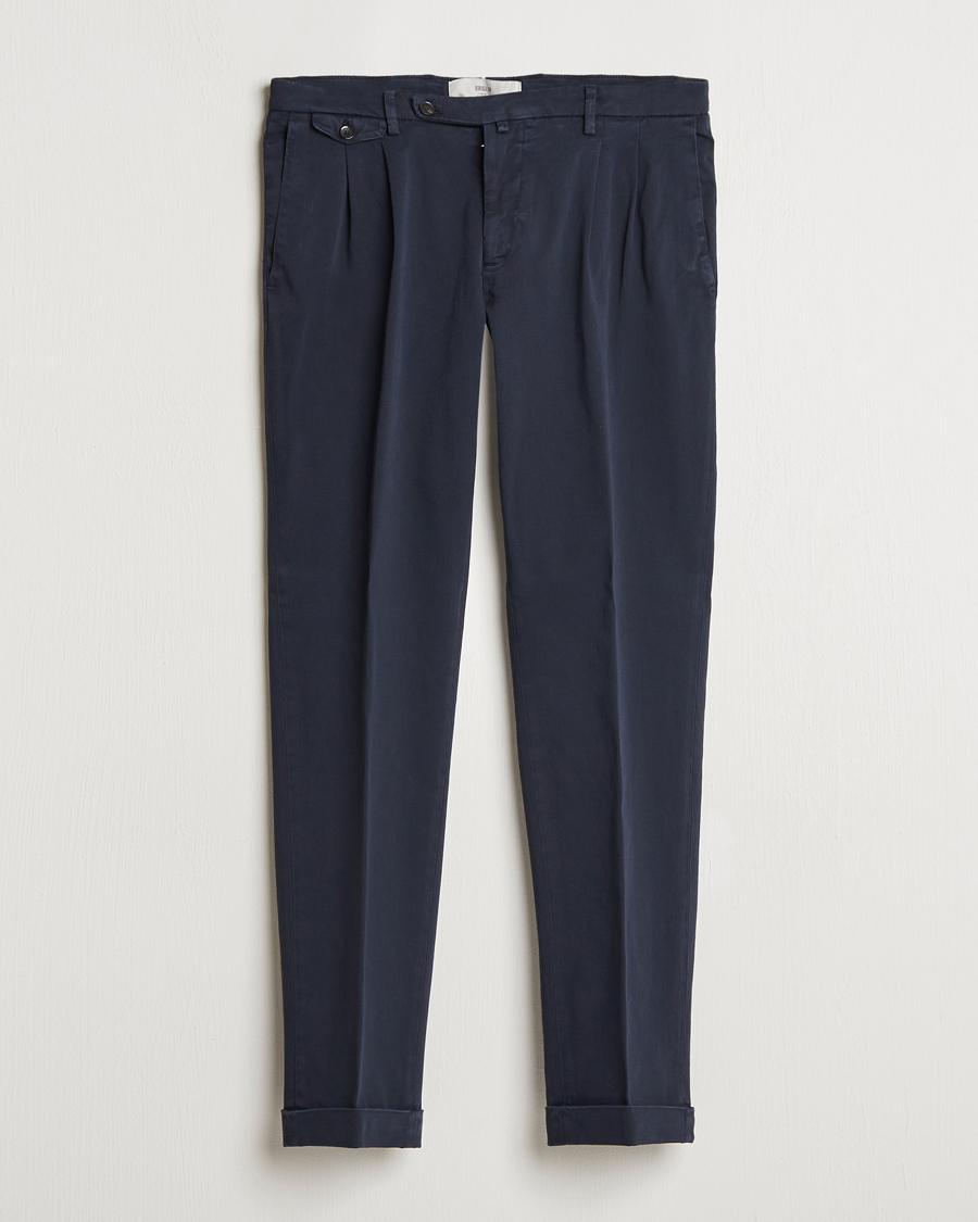 Mies | Housut | Briglia 1949 | Easy Fit Pleated Cotton Stretch Chino Navy