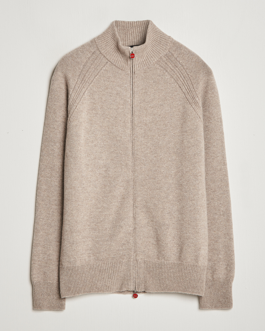 Mies | Puserot | Kiton | Cashmere Raglan Full Zip Beige