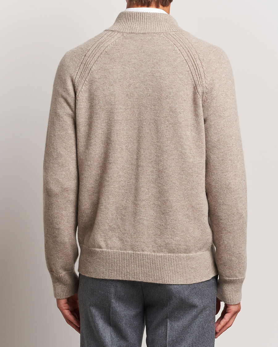Mies | Puserot | Kiton | Cashmere Raglan Full Zip Beige