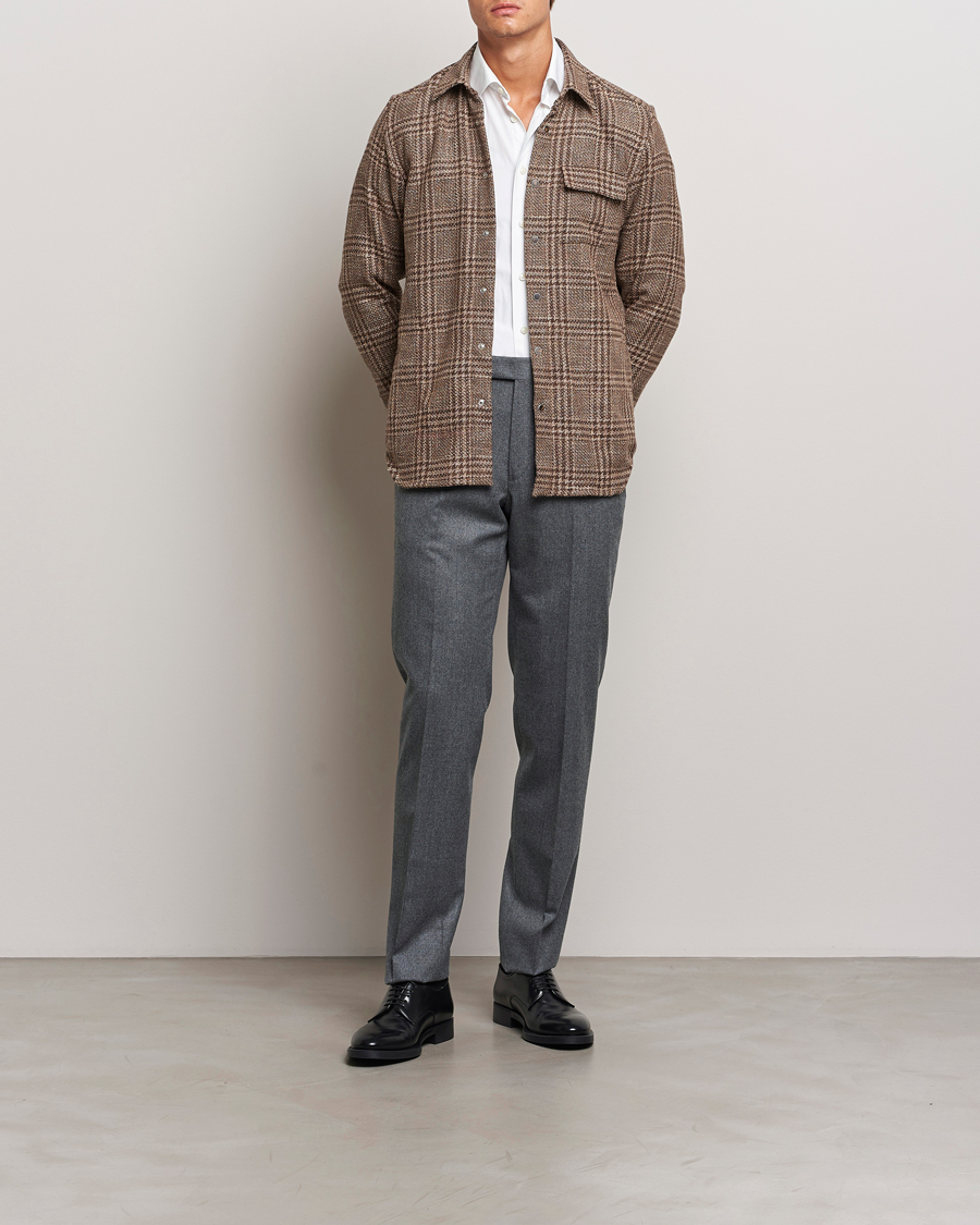 Mies | Kauluspaidat | Kiton | Wool Check Overshirt Brown Check