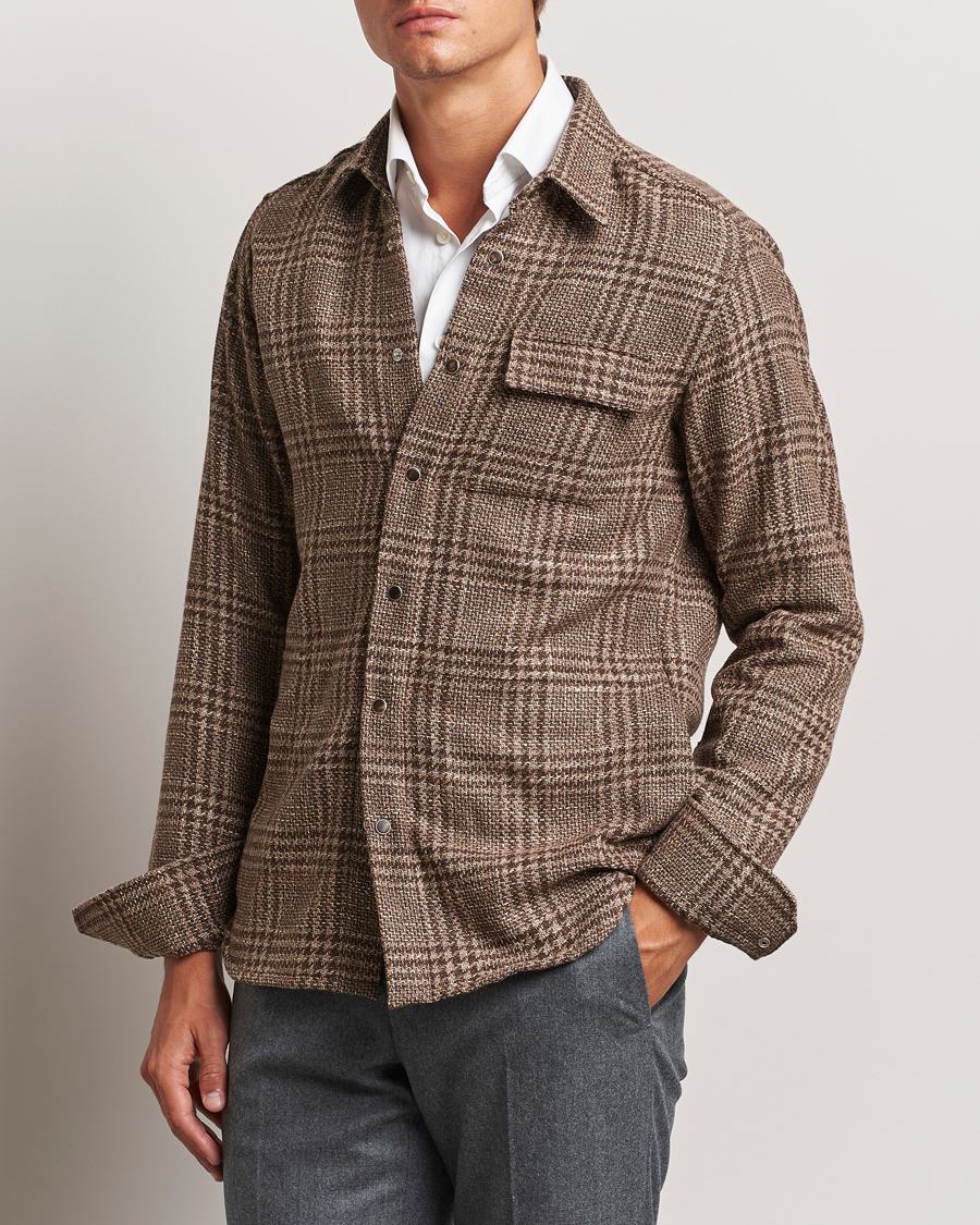 Mies | Kauluspaidat | Kiton | Wool Check Overshirt Brown Check