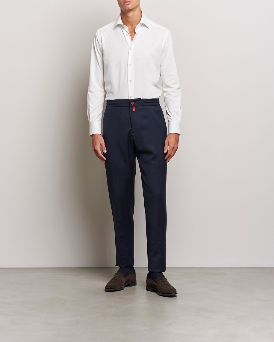 Mies | Housut | Kiton | Wool Stretch Drawstring Trousers Navy