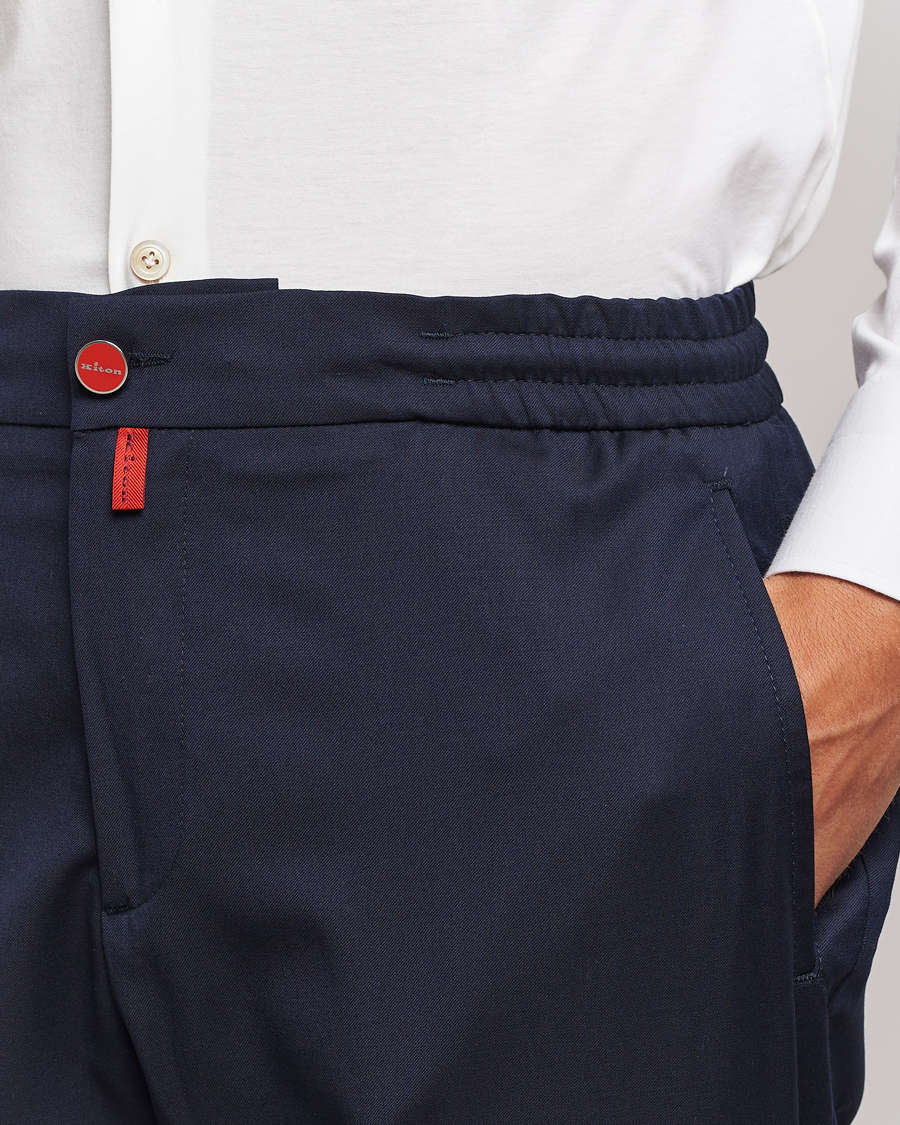Mies | Housut | Kiton | Wool Stretch Drawstring Trousers Navy