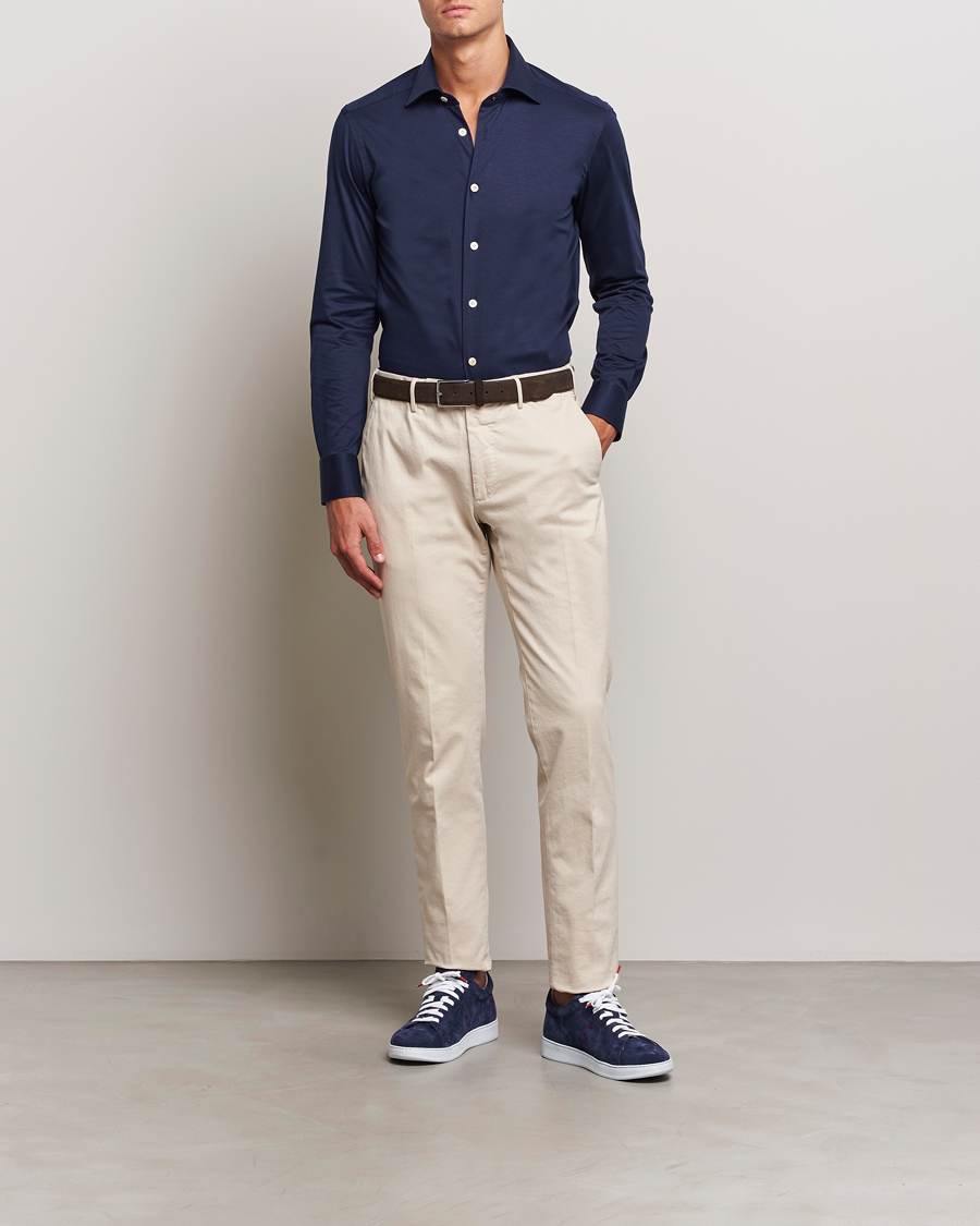 Mies | Kauluspaidat | Kiton | Cotton Jersey Shirt Navy