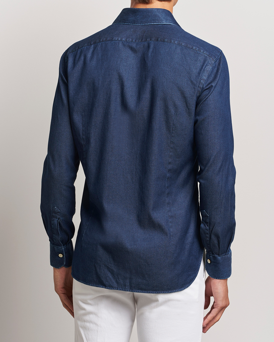 Mies | Kauluspaidat | Kiton | Stretch Denim Cut Away Shirt Blue Indigo