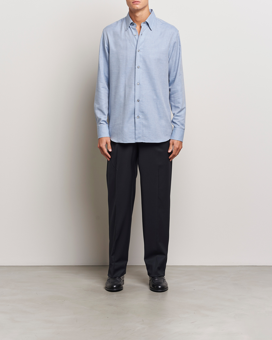 Mies | Kauluspaidat | Brioni | Cotton/Cashmere Flannel Shirt Light Blue