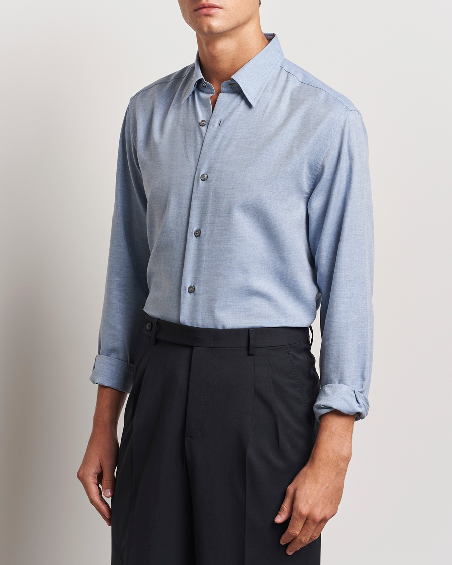Mies | Kauluspaidat | Brioni | Cotton/Cashmere Flannel Shirt Light Blue