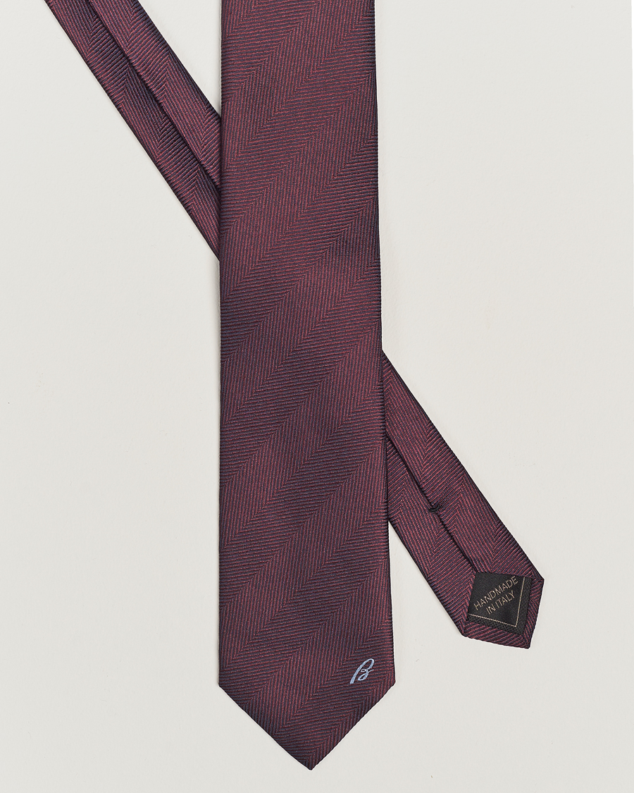 Mies | Brioni Herringbone Silk Tie Burgundy | Brioni | Herringbone Silk Tie Burgundy