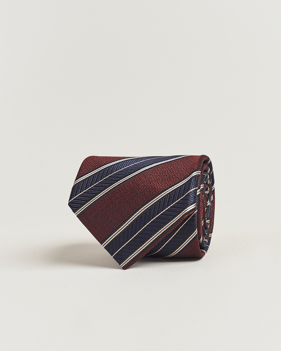 Mies | Brioni Regimental Stripe Silk Tie Burgundy | Brioni | Regimental Stripe Silk Tie Burgundy