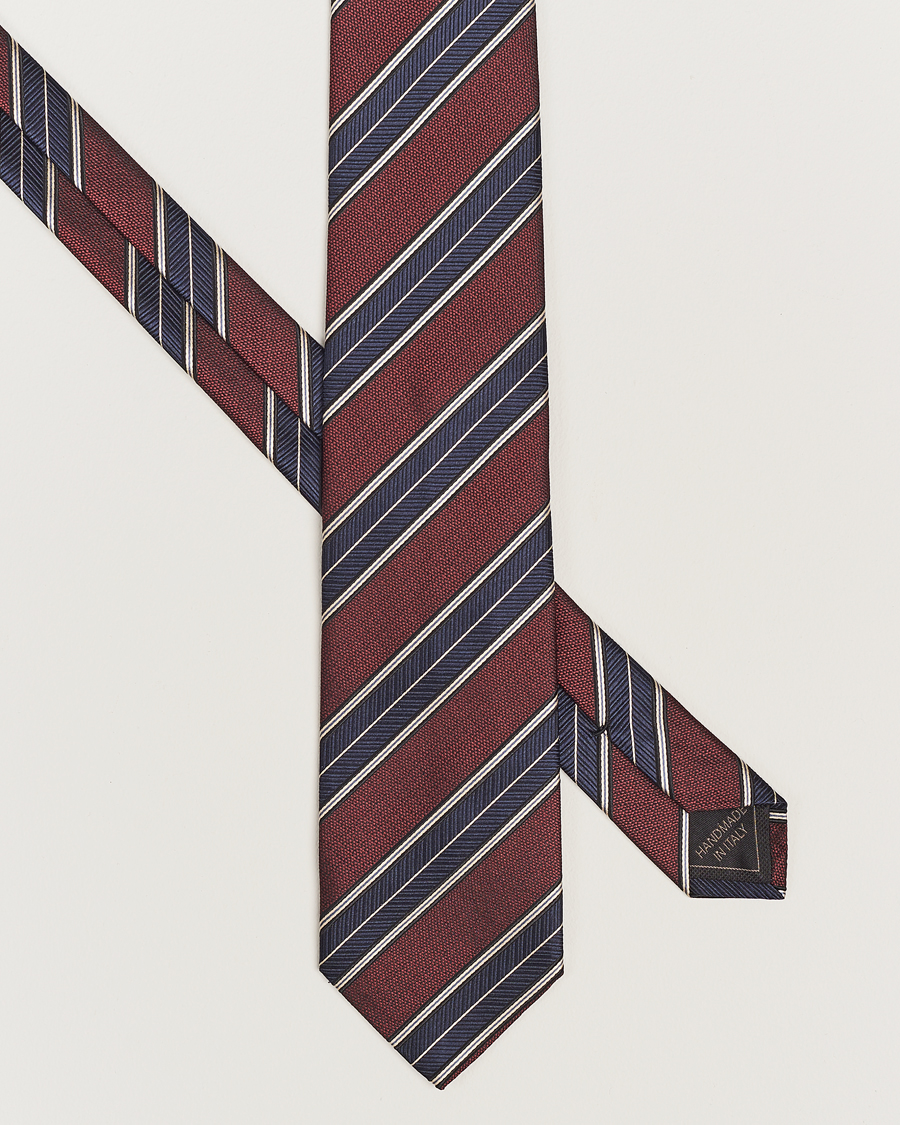 Mies | Brioni Regimental Stripe Silk Tie Burgundy | Brioni | Regimental Stripe Silk Tie Burgundy