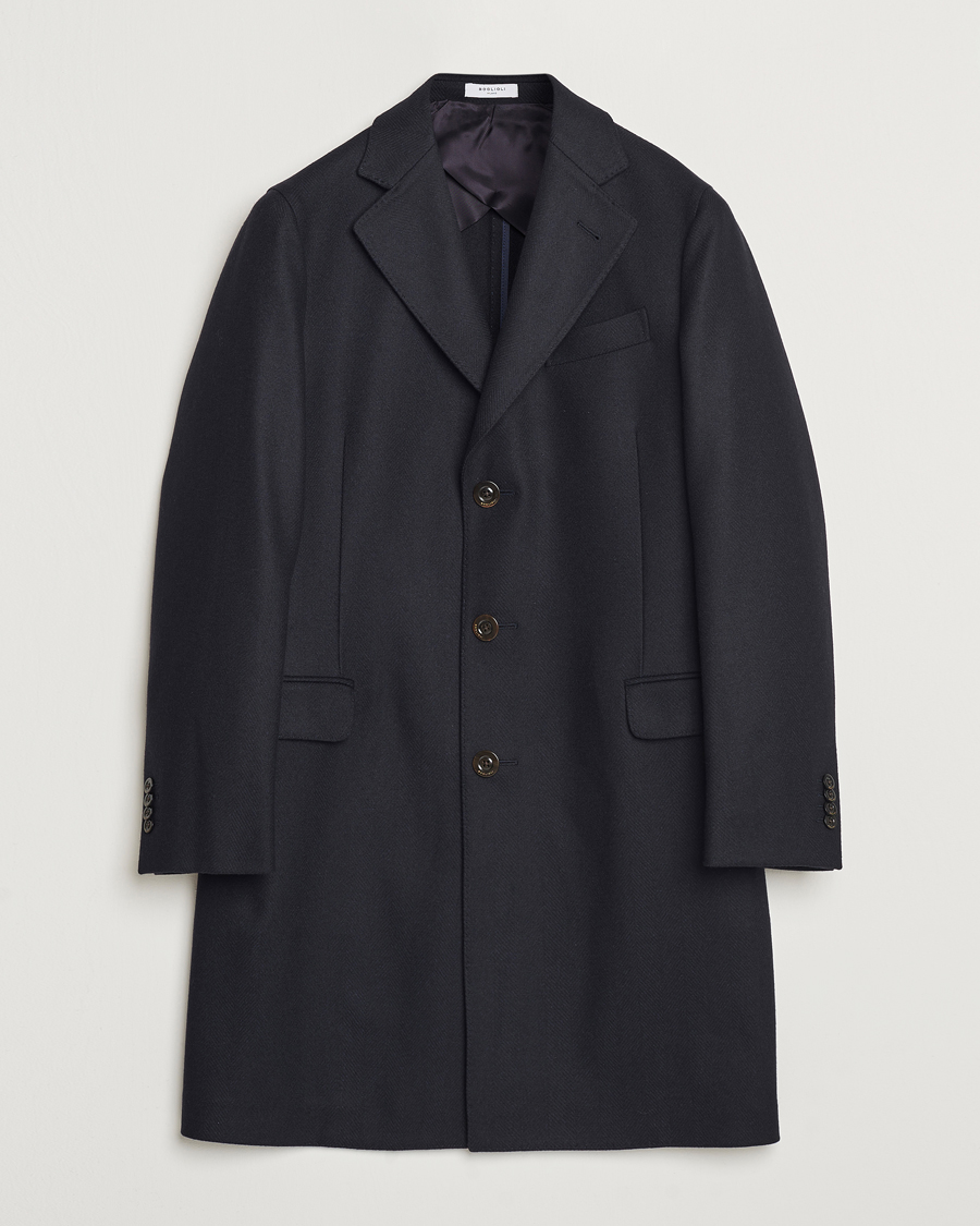 Mies | Takit | Boglioli | Herringbone Wool Coat Navy