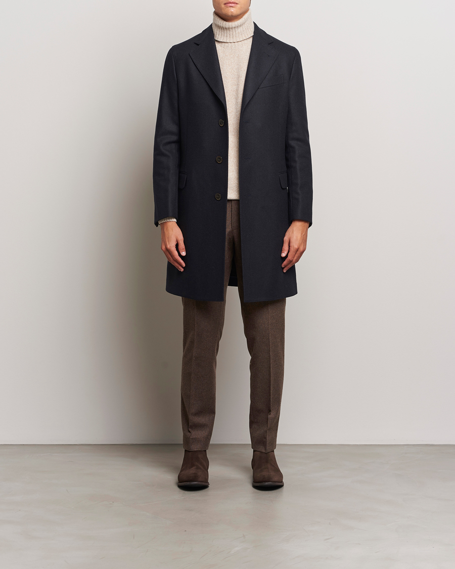 Mies | Takit | Boglioli | Herringbone Wool Coat Navy
