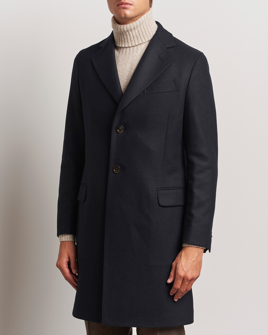 Mies | Takit | Boglioli | Herringbone Wool Coat Navy