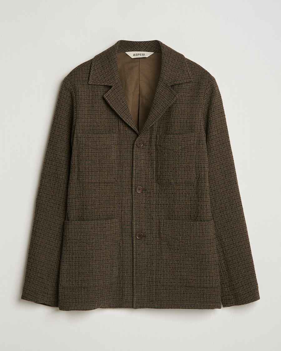Mies | Takit | Aspesi | Wool Houndstooth Jacket Dark Brown