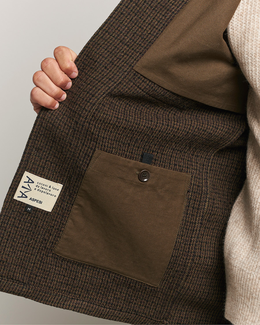 Mies | Takit | Aspesi | Wool Houndstooth Jacket Dark Brown