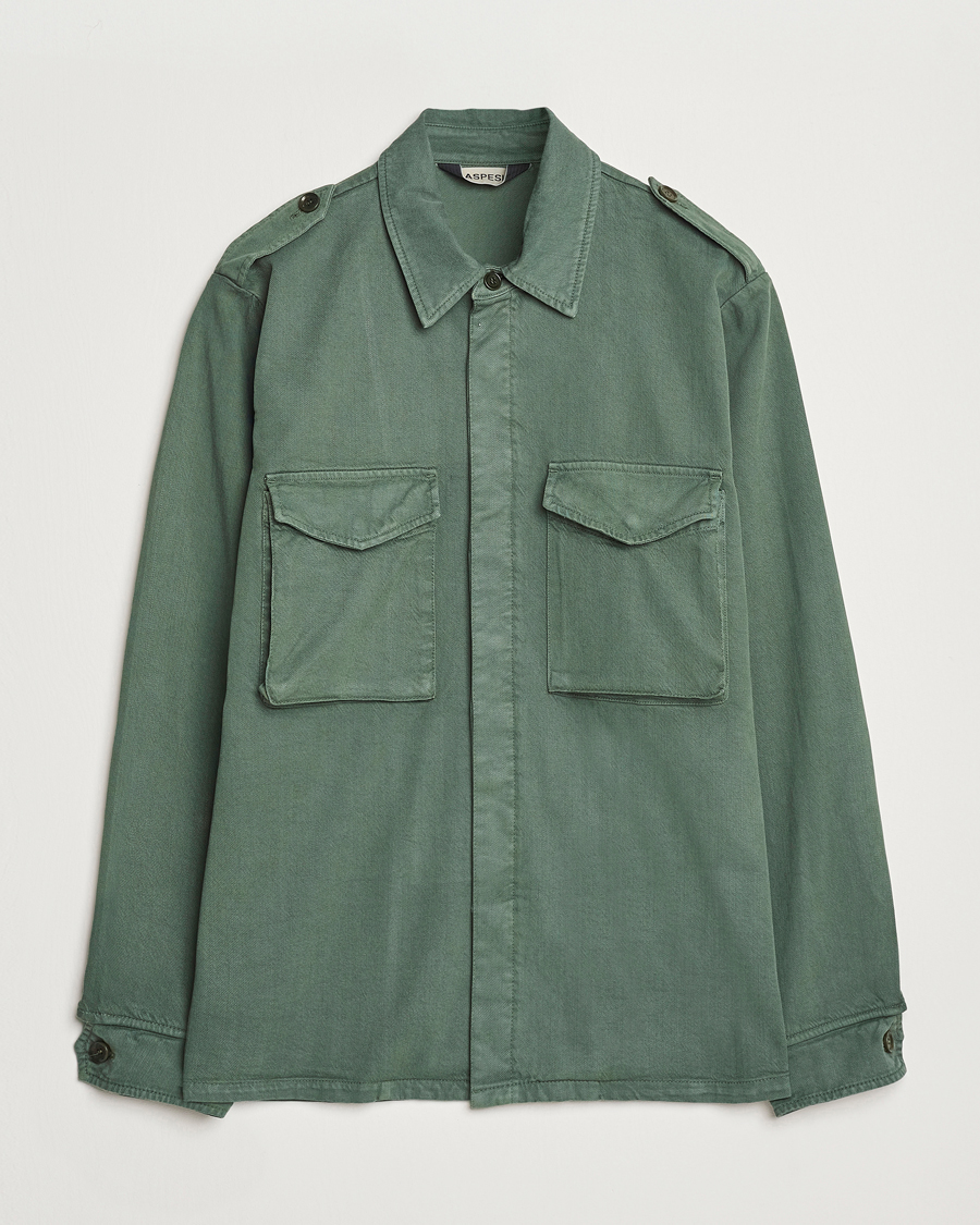 Mies | Takit | Aspesi | Twill Cotton Shirt Jacket Green