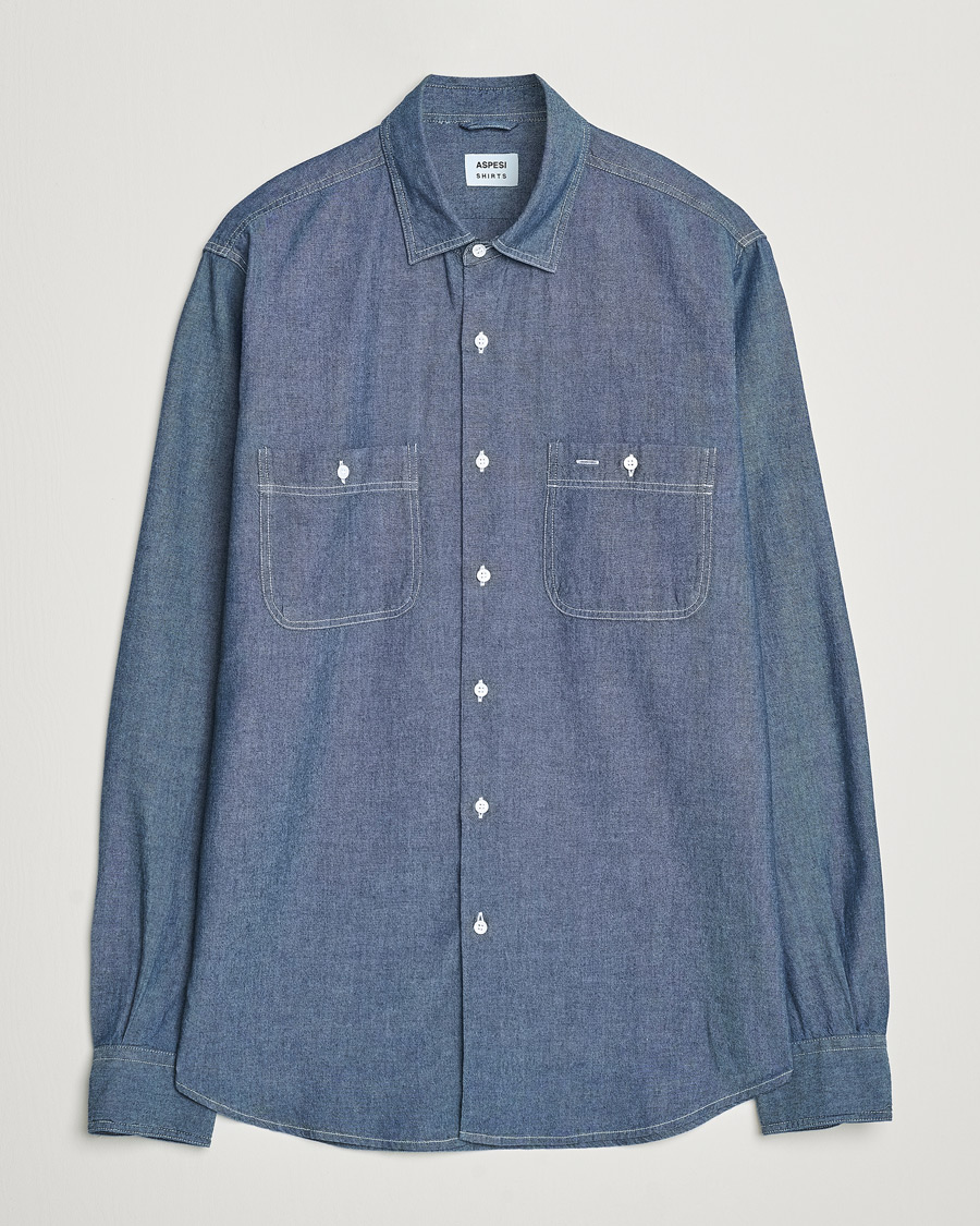 Mies | Kauluspaidat | Aspesi | Double Pocket Chambray Shirt Dark Wash