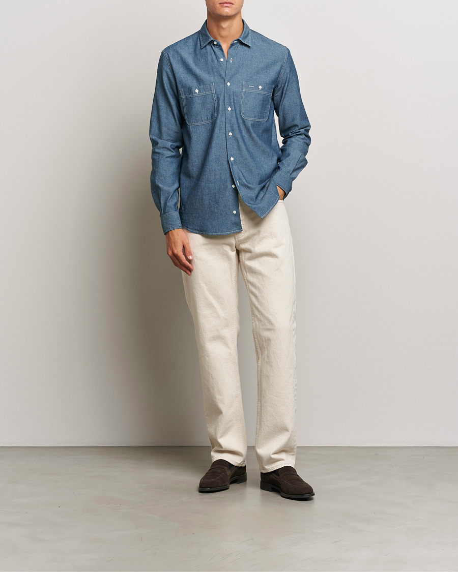 Mies | Kauluspaidat | Aspesi | Double Pocket Chambray Shirt Dark Wash