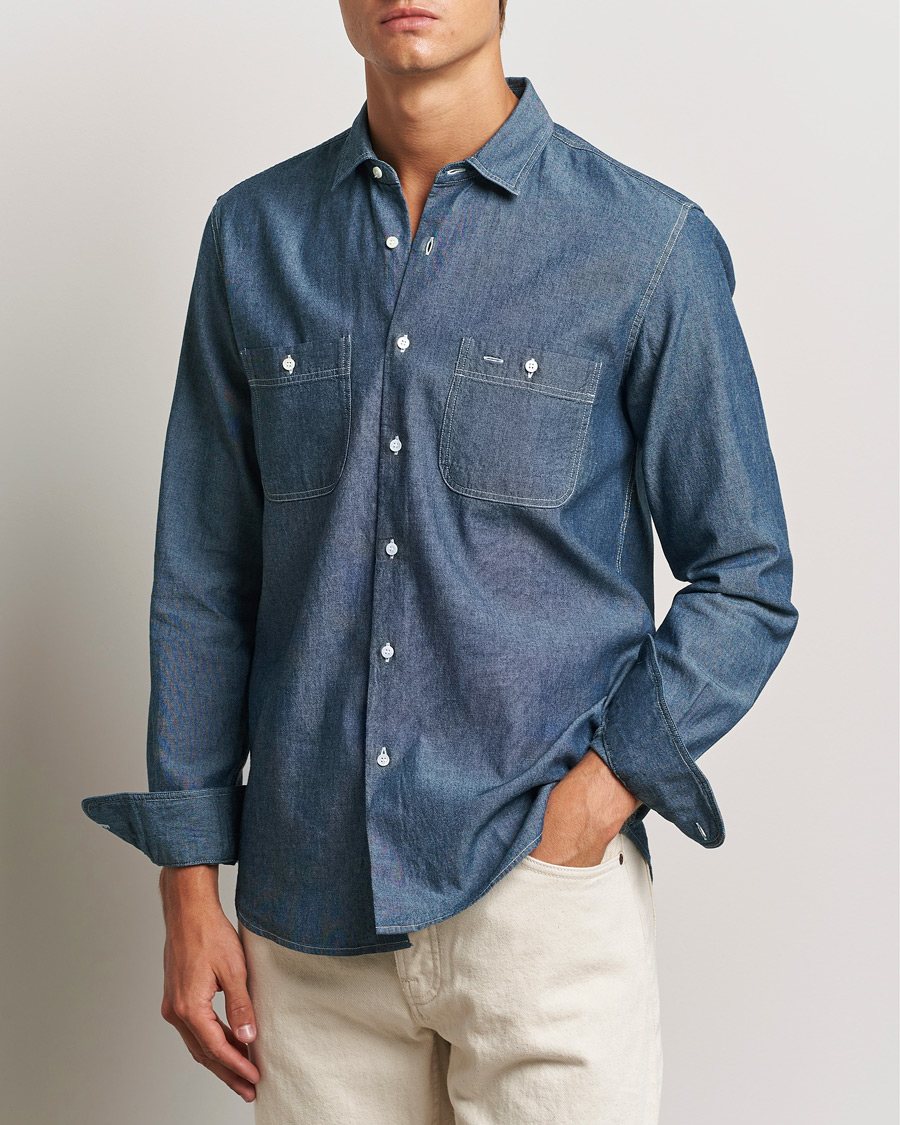 Mies | Kauluspaidat | Aspesi | Double Pocket Chambray Shirt Dark Wash