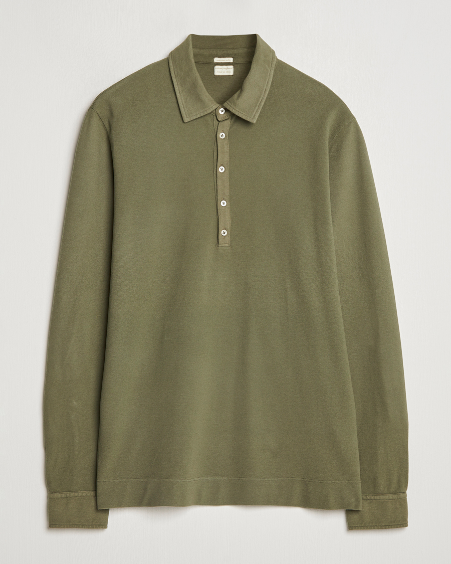 Mies | Puserot | Massimo Alba | Ischia Cotton/Cashmere Long Sleeve Polo Military