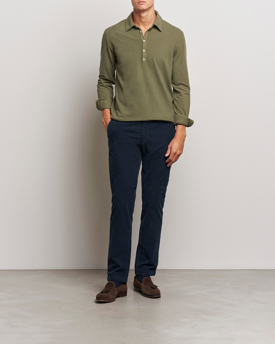 Mies | Puserot | Massimo Alba | Ischia Cotton/Cashmere Long Sleeve Polo Military