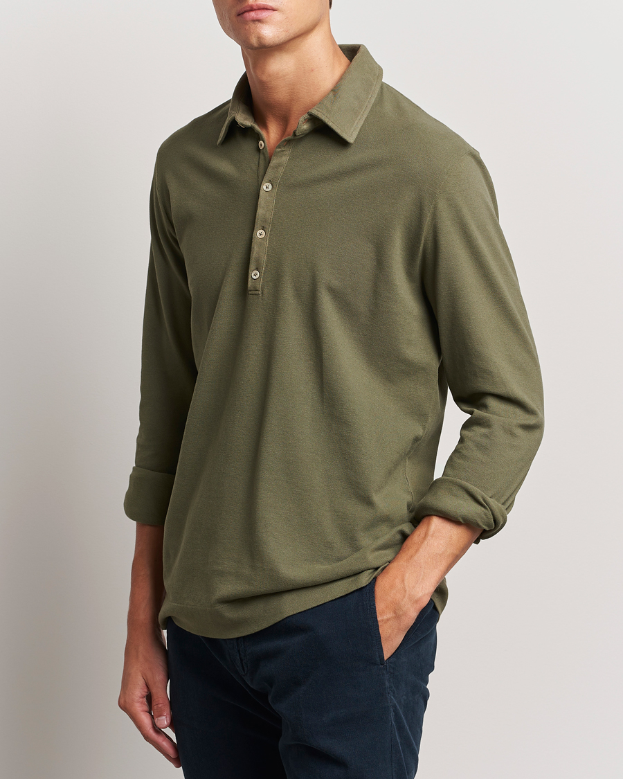 Mies | Puserot | Massimo Alba | Ischia Cotton/Cashmere Long Sleeve Polo Military