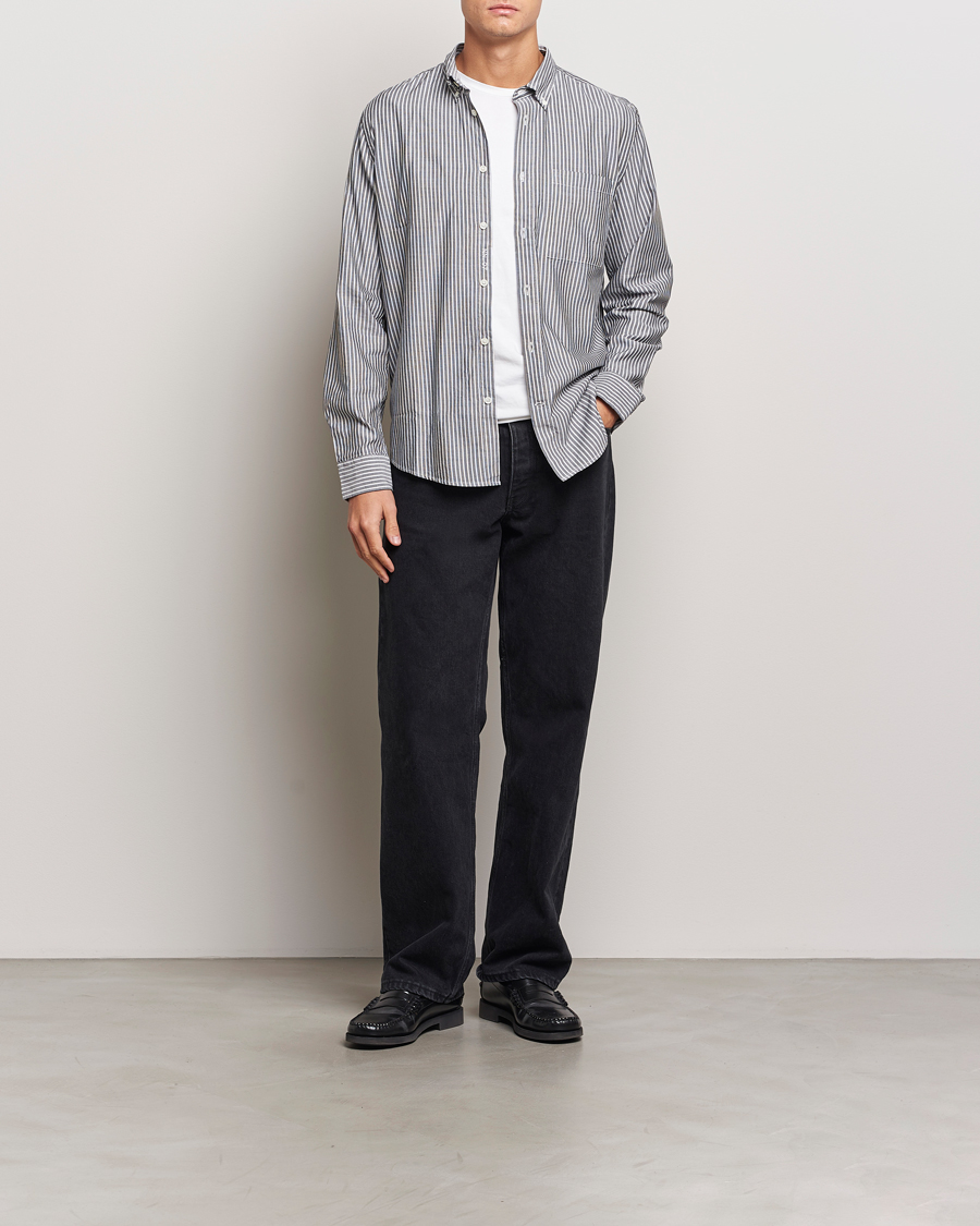 Mies | Kauluspaidat | NN07 | Arne Tencel Striped Shirt Black/White
