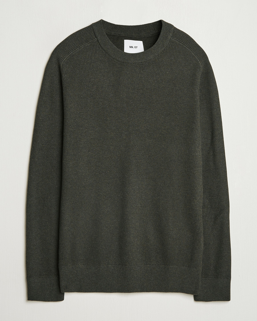 Mies | Puserot | NN07 | Kevin Cotton Knitted Sweater Dark Army