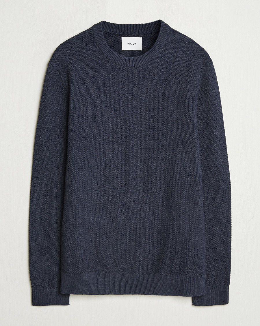 Mies | Puserot | NN07 | Pete Cotton Knitted Crew Neck Navy Melange