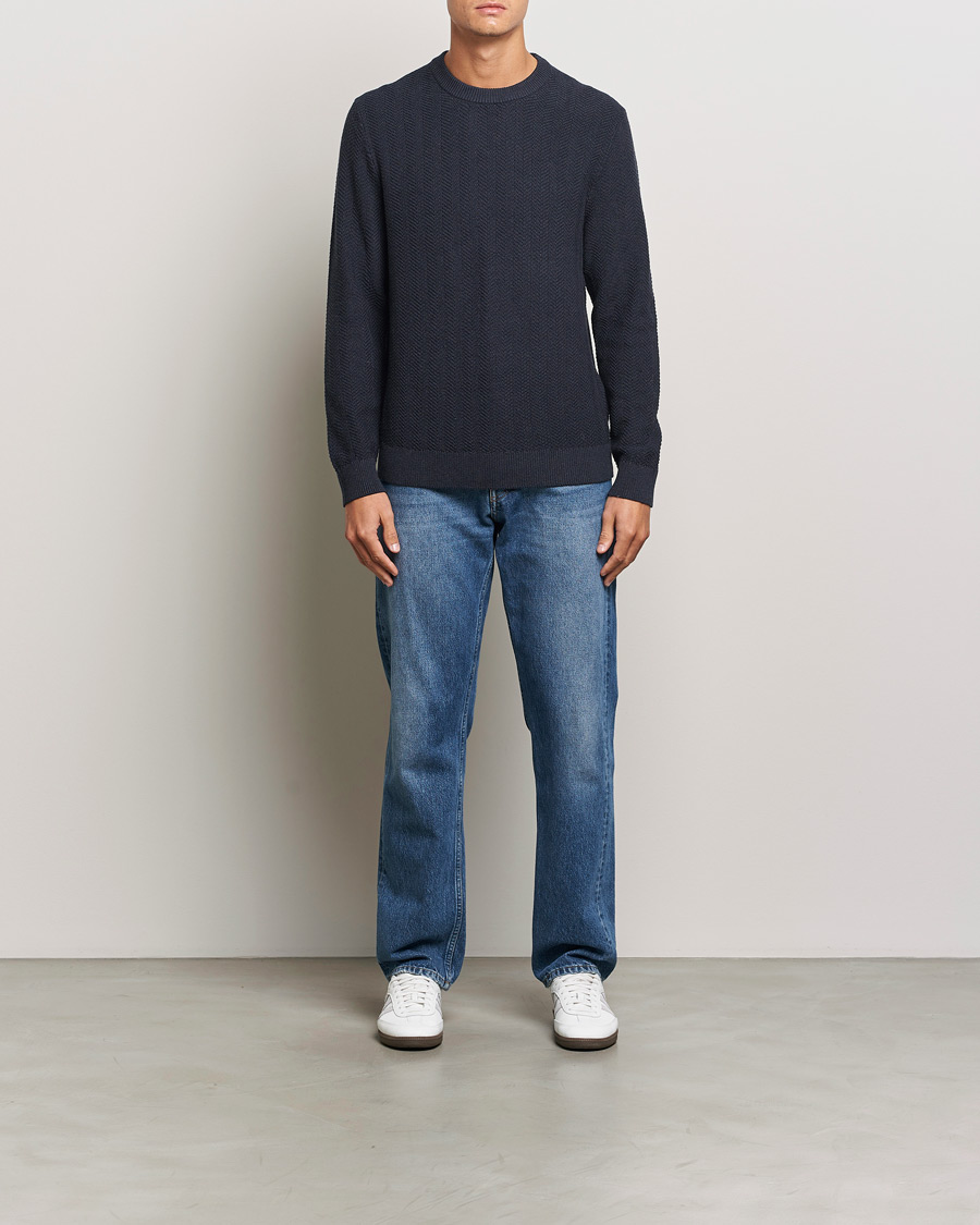 Mies | Puserot | NN07 | Pete Cotton Knitted Crew Neck Navy Melange