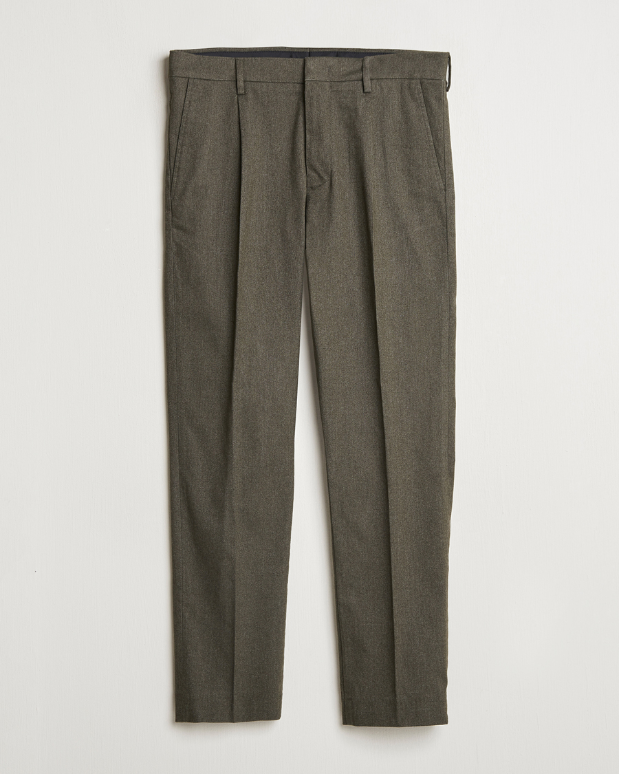 Mies | Housut | NN07 | Bill Pleated Brushed Cotton Trousers Dark Army
