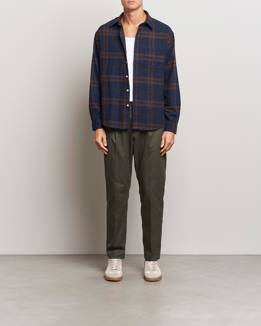 Mies | Housut | NN07 | Bill Pleated Brushed Cotton Trousers Dark Army