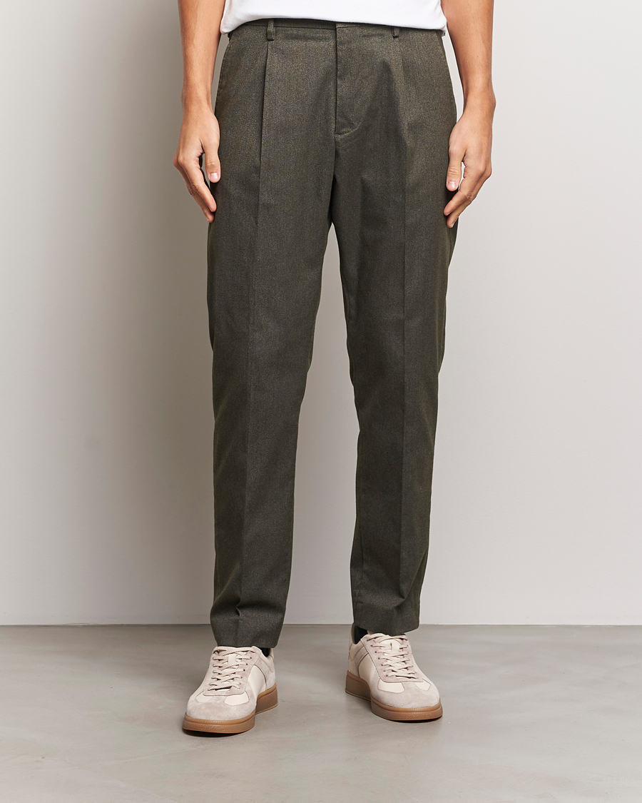Mies | Housut | NN07 | Bill Pleated Brushed Cotton Trousers Dark Army