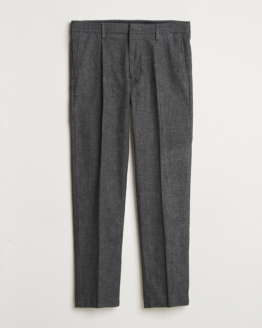 Mies | Housut | NN07 | Bill Pleated Brushed Cotton Trousers Black Melange