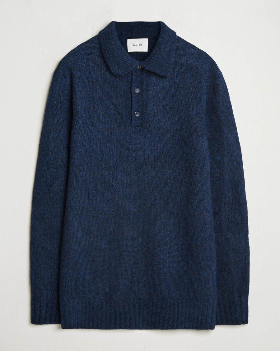 Mies | Puserot | NN07 | Lee Brushed Wool Polo Navy Blue