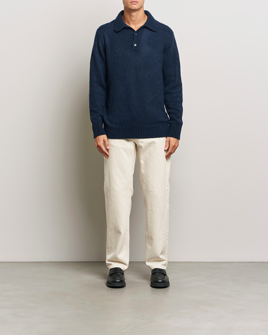 Mies | Puserot | NN07 | Lee Brushed Wool Polo Navy Blue