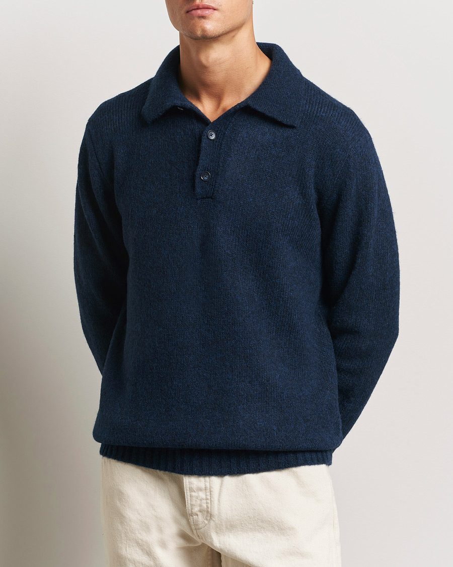 Mies | Puserot | NN07 | Lee Brushed Wool Polo Navy Blue