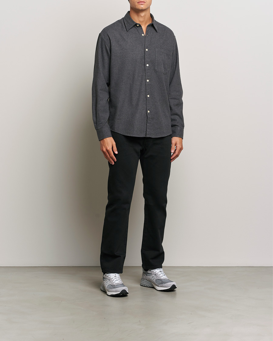 Mies | Kauluspaidat | NN07 | Deon Flannel Shirt Dark Grey Melange