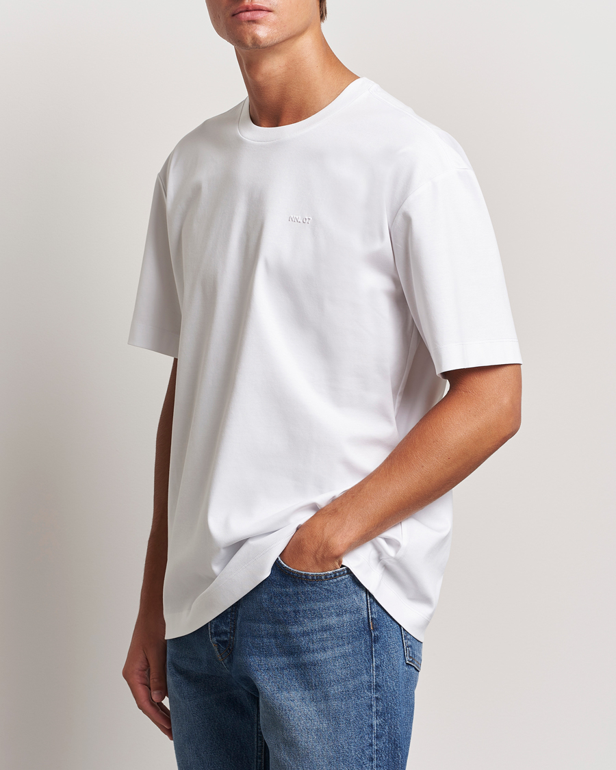 Mies | T-paidat | NN07 | Nat Logo Mercerized Crew Neck T-Shirt White