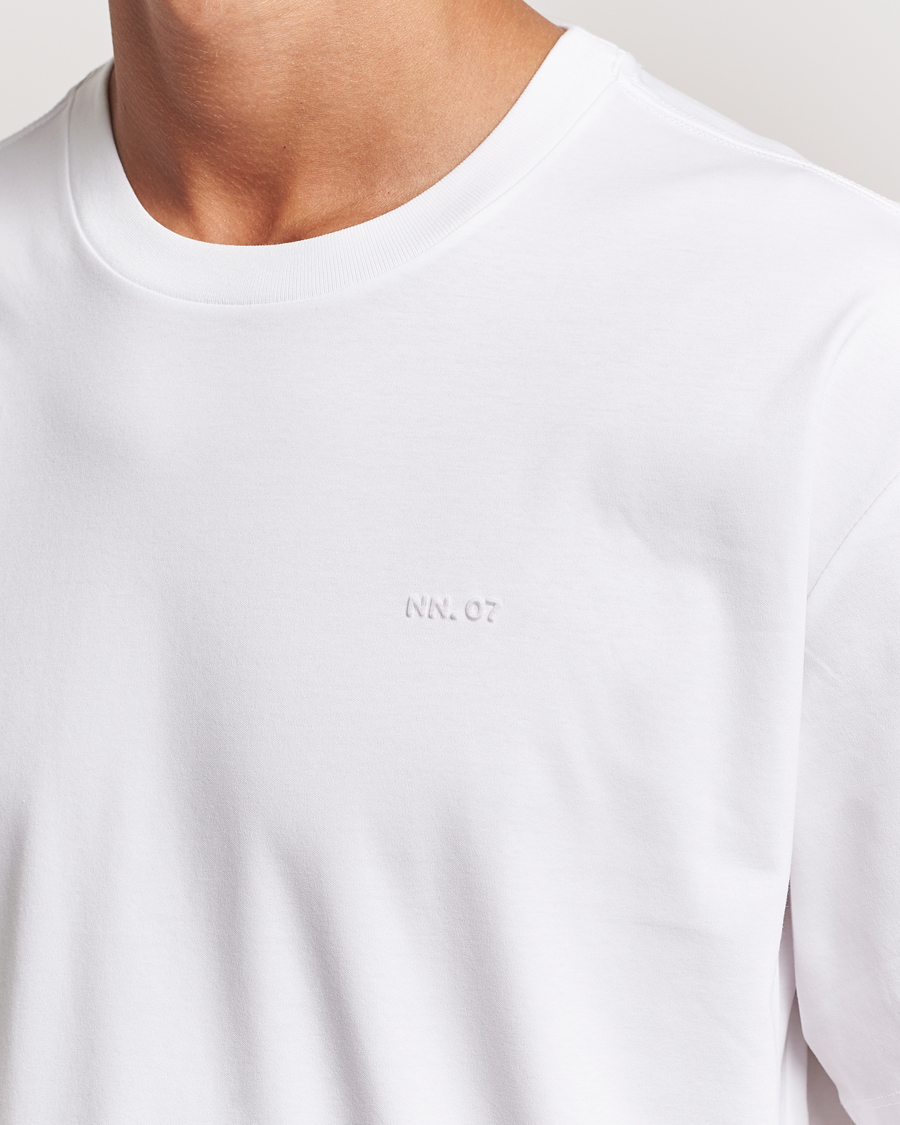 Mies | T-paidat | NN07 | Nat Logo Mercerized Crew Neck T-Shirt White
