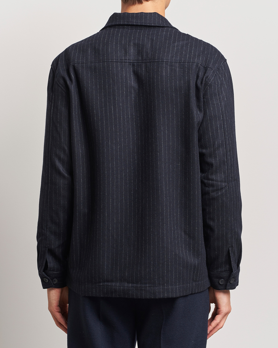 Mies | Kauluspaidat | NN07 | Isak Wool Overshirt Navy Blue Pinstripe